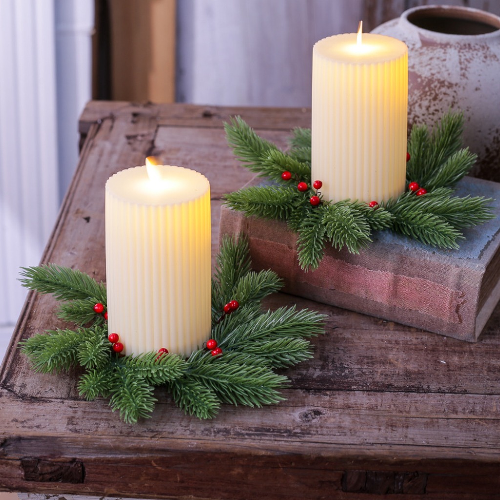 Home Improvement Store - Red Berry Candle Wreath Natural Christmas