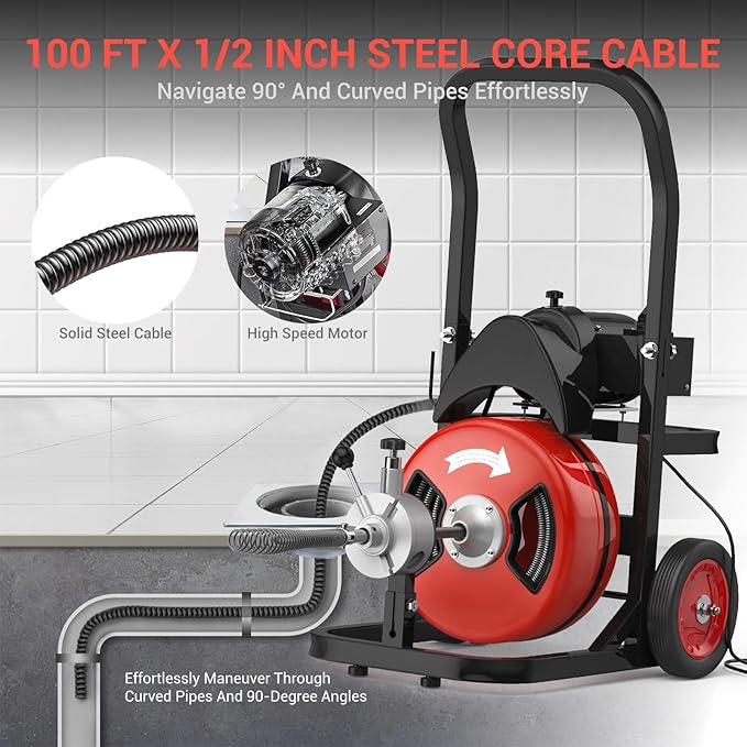 100Ft 1/2 Inch Cable Auto-Feed - Plumbing Snake Drain review and price